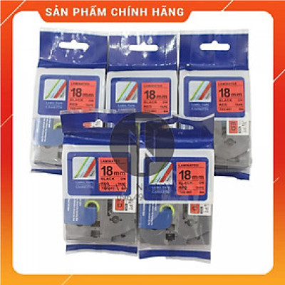 [Combo 5 hộp] Nhãn In đa lớp Tz2-441 - Đen nền đỏ 18mm x 8m - Hàng nhập khẩu
