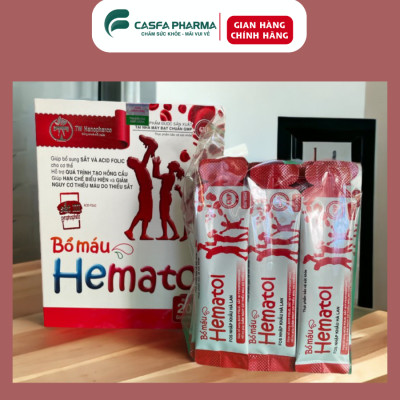 Bổ máu HEMATOL Hanopharco, sắt, axit folic cho bà bầu, người thiếu sắt, hộp 20 gói x 10ml