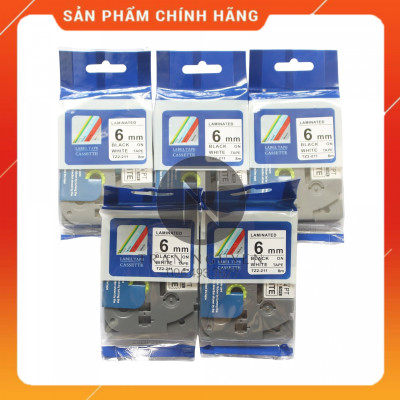 Nhãn In Brother Tz2-211 - Đen nền trắng 6mm x 8m - Hàng nhập khẩu