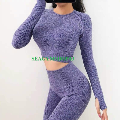 Áo Croptop Dài Tay Quần Dài Dệt Kim Tập Yoga Gym