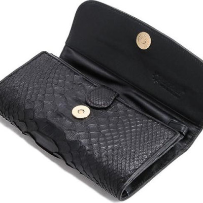Ví nữ da trăn Huy Hoàng 3 gấp màu đen HT3329