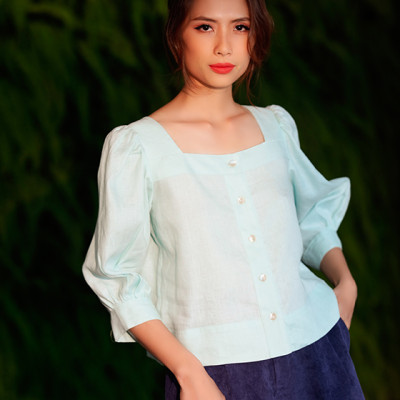 Áo Croptop Linen Aqua TOP132 Thời trang thiết kế Hity