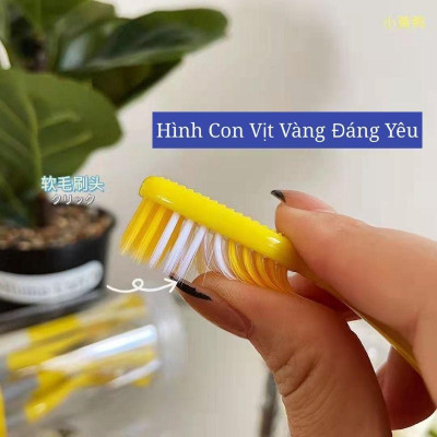 Hộp 8 Bàn Chải Đánh Răng Hình Vịt Vàng Có Đầu Cạo Lưỡi