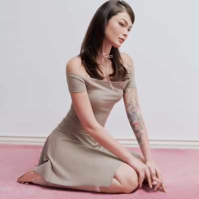 DOTTIE - Đầm ngắn vải thun tùng xoè - Nâu - D0684