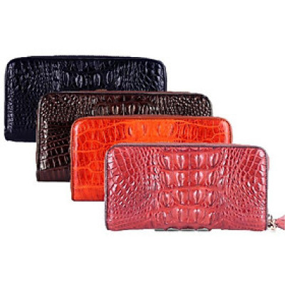 Bóp nữ da cá sấu Huy Hoàng 1 khóa gai màu đen, nâu đỏ, vàng bò, nâu đất HC3237-38-39-40