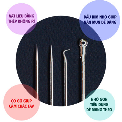 BỘ DỤNG CỤ NẶN MỤN 4 CÂY CÓ HỘP ĐỰNG - Hàng chính hãng