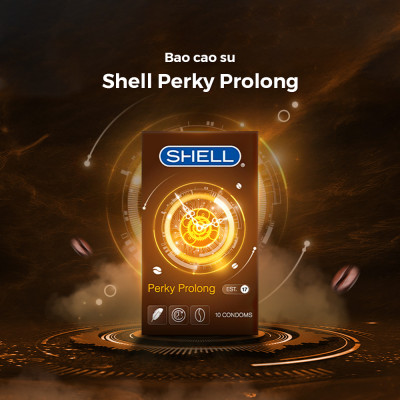Bao cao su Shell Perky Prolong kéo dài thời gian, hương cà phê - Hộp 10 cái | SHELL CHÍNH HÃNG