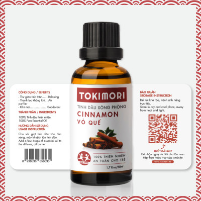 Tinh Dầu Vỏ Quế TOKI MORI Xuất Khẩu Nhật Bản (50ml) Nguyên Chất Thiên Nhiên, Xông Phòng, Khử Mùi, Kháng Khuẩn, Đuổi Muỗi, Ngủ Ngon, Giảm Stress, An Toàn Cho Trẻ.