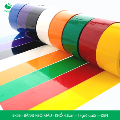 BK5B - 3 cuộn băng keo màu khổ 4.8cm loại 1kg/6 cuộn - Đen - Băng keo, băng dính đóng hàng