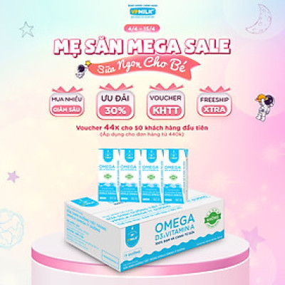 Sữa Dinh Dưỡng Tiệt Trùng VPMilk Omega Ít Đường dạng hộp cho bé trên 1 tuổi 180ml (thùng 48 hộp)