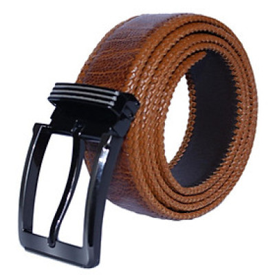 HP4467 - Dây nịt nam da đà điểu Huy Hoàng đan viền 4P đầu kim màu vàng bò