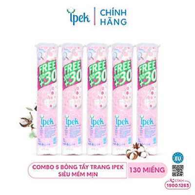[ Tặng 1 mặt nạ ]  Combo 5 bông tẩy trang ipek 130 miếng Thổ Nhĩ Kì Chính hãng