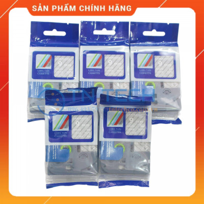 Nhãn In Tz2-125 - Trắng nền trong 9mm x 8m - Dùng cho máy in BROTHER - AIMO - PUTY [Hàng nhập khẩu]