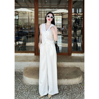 Set áo gile nữ thanh lịch nhẹ nhàng, kèm quần dài form suông rộng rãi thoải mái Bv10