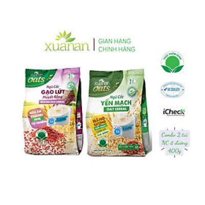 Combo 2 túi: Ngũ Cốc Gạo Lứt Huyết Rồng 400G + Ngũ Cốc Yến Mạch 400G [ít đường] (Tặng Kèm 1 Túi Yến Mạch 150G)