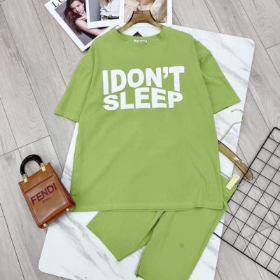 Đồ Bộ Nữ Mặc Nhà, Set Bộ Tay Ngắn Quần Lửng Họa Tiết In Chữ Sắc Nét Chất Thun Mềm Dễ Thương Mặc Nhà Thoải Mái