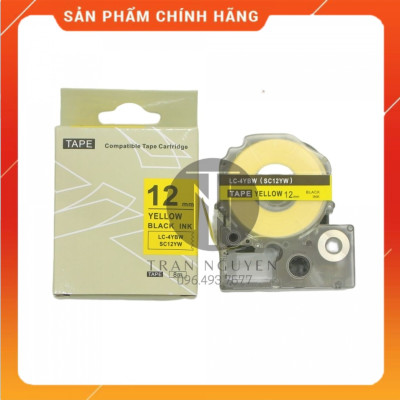 [Combo 5 cuộn] Nhãn in Tepra SC12YW (LC-4YBW) - Chữ đen nền vàng 12mm x 8m - Hàng nhập khẩu