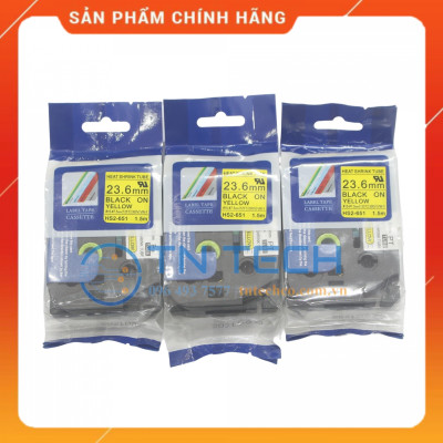 Ống co nhiệt HS2-651 - Đen nền vàng 23.6mm x 1.5m - Dùng cho máy in ống BROTHER - AIMO [Hàng nhập khẩu]