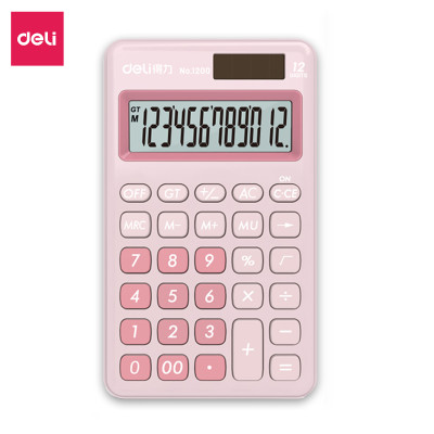 Máy tính cầm tay bỏ túi 12 số để bàn Deli có thể dùng năng lượng mặt trời và pin - Phù hợp văn phòng và học sinh - Nhiều màu - 1200