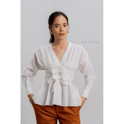 Baciami-Áo Kiểu Nơ Eo Tay Dài