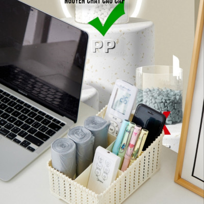 Khay đựng mỹ phẩm cao cấp nhiều ngăn kiểu dáng mây đan HÀN QUỐC ( Tặng vỉ dán tường )