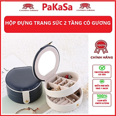 Hộp Đựng Trang Sức 2 Tầng Có Gương Sang Trọng, Chất Da PU Mềm Mại, Độ Bền Cao - Hàng Chính Hãng ( Màu ngẫu nhiên)