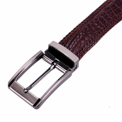 HP4276-77-78-79 - Thắt lưng nam da cá sấu Huy Hoàng đan viền 3,5P đầu kim màu đen, nâu đất, nâu đỏ, vàng