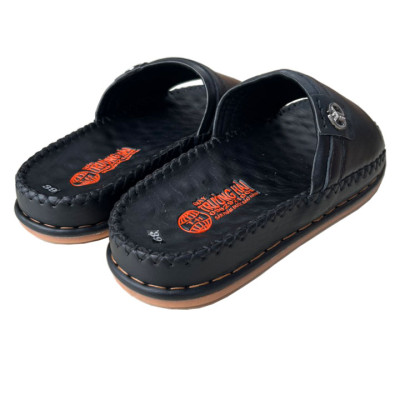 Dép nam quai ngang một bản cao 3.5cm chính hãng Trường Hải da bò thật màu đen QN178