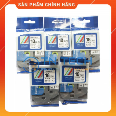 Nhãn In Tz2-241 - Đen nền trắng 18mm x 8m - Dùng cho máy in BROTHER - AIMO - PUTY [Hàng nhập khẩu]