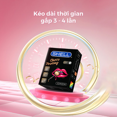 Bao cao su Shell Choco Prolong siêu mỏng, kéo dài thời gian, hương chocolate - Hộp 1 cái | SHELL CHÍNH HÃNG