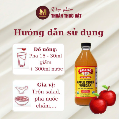 Giấm Táo Hữu Cơ Bragg Chai 473ml - Có Giấm Cái Hỗ Trợ Giảm Cân, Detox Cơ Thể, Nhập Khẩu Chính Hãng Từ Mỹ