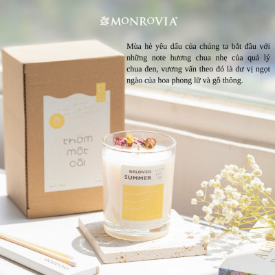 Nến thơm hanmade MONROVIA với 3 tầng hương, mùi hương dịu nhẹ, ngot, thư giãn, dễ ngủ, trọng lượng 190gr