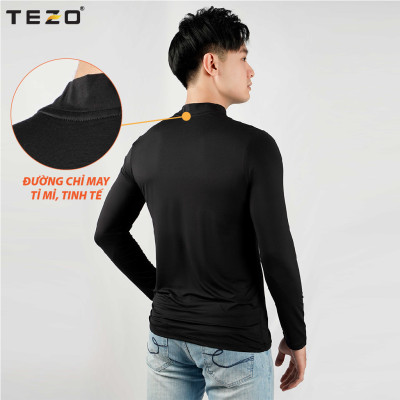Áo giữ nhiệt nam TEZO, cổ tròn dài tay chất liệu cotton co giãn thoải mái hai màu đen trắng