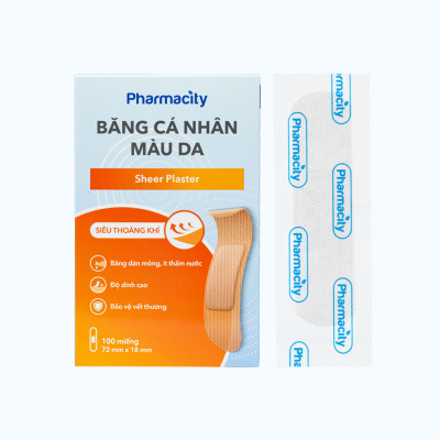 Băng cá nhân màu da Pharmacity bảo vệ vết thương hở (100 cái/hộp)