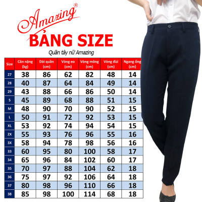 Quần tây nữ màu Xanh đen lưng vừa, dáng suông, chất liệu tuyết mưa dày, mềm, không nhàu, hiệu Amazing