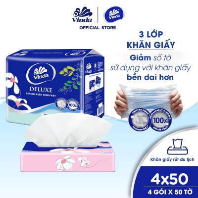 [MUA 2 LỐC SIZE S TẶNG 2 GÓI SIZE S] Khăn giấy rút cao cấp Vinda Deluxe 3 lớp 50 tờ size S (4 Gói)
