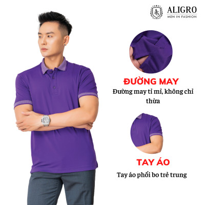 Áo thun polo nam cộc tay trơn màu tím aligro ALGPLO27