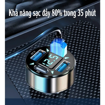 Tẩu Sạc Xe Ô Tô 4 Cổng USB TYPE C Công Nghệ Sạc Nhanh QC 3.1A | Tẩu Sạc Điện Thoại Dùng Trên Xe Ô Tô 4 Cổng USB Sạc Được Nhiều Thiết Bị Cùng Lúc, Hỗ Trợ Sạc Nhanh QC 3.0A