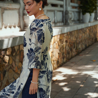 Áo Dài Cổ Thuyền Mẫu Đơn ADA013 thời trang thiết kế Hity