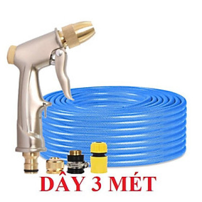 ️Evoucher Bộ dây vòi xịt nước rửa xe, tưới cây , tăng áp 3 lần,loại 3m, 5m 206701-1 đầu đồng,cút nhựa,nối đồng+  đai
