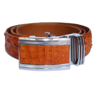 HC4806 - Dây nịt nam da cá sấu Huy Hoàng nguyên con 4P màu vàng