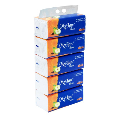 Lốc 5 Gói Giấy Ăn Rút, Khăn Giấy Rút Lụa MyLan Hoa Cúc / Táo Xanh Cao Cấp Siêu Dai và Mềm Mịn 4 Lớp Giấy