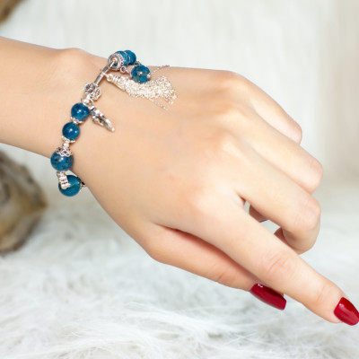 Vòng Tay Phong Thủy Nữ đá Azurite - Malachite  Thiên Nhiên AAAA Mix Bạc 925 Cho Mạng Hỏa Thổ, Bao Kiểm Định, Món Qùa Trang Sức Ý Nghĩa May Mắn Tài Lộc, VT003