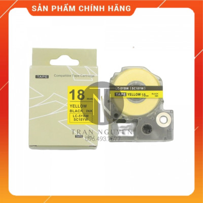 [Combo 3 hộp] Nhãn in Tepra SC18YW (LC-5YBW) - Chữ đen nền vàng 18mm x 8m - Hàng nhập khẩu