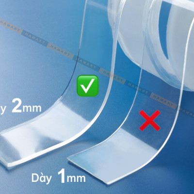 Băng Dính 2 Mặt Đa Năng Keo Trong Suốt Dày 2mm Băng Dính Nano Dán Tường Siêu Dính