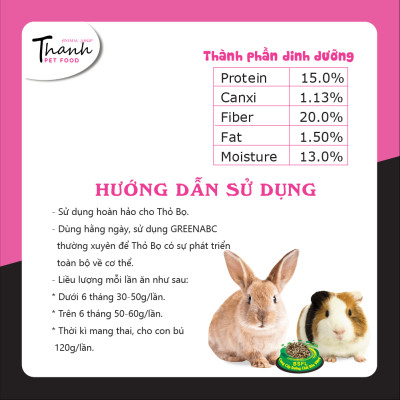 Thức ăn Thỏ Cảnh, Bọ Ú, Hà Mã Mini của nhãn GREENABC - Lông mượt, tiêu hóa tốt, tăng đề kháng, ăn ngon – Hộp 480g