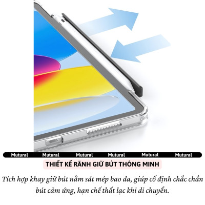 Case/ Ốp/Bao da IPAD hiệu Mutural Clear Pro Cho IPAD Gen 11 A16 2025 / Gen 10 10.9 inch 2022 - Lưng PC trong suốt , viền TPU, Có Khay Đựng Bút, Bao Da Thông Minh, tự động tắt mở màn hình - Hàng nhập khẩu