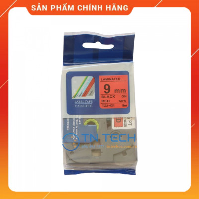 Nhãn In Tz2-421 - Đen nền đỏ 9mm x 8m - Dùng cho máy in BROTHER - AIMO - PUTY [Hàng Nhập Khẩu]