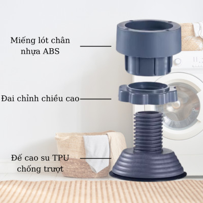 (LOẠI 1) Bộ 4 chân chống rung cho máy giặt, tủ lạnh - Chân kê tăng giảm chiều cao, đế cao su chống rung, chống trượt - Hàng chính hãng dododios