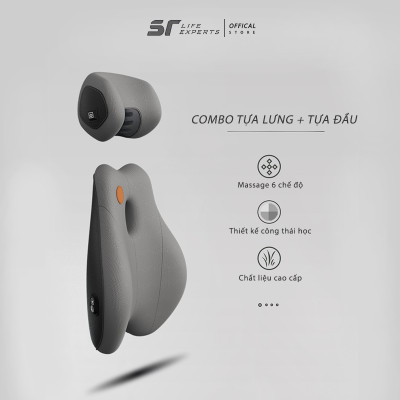 Combo Gối Tựa Đầu Và Tựa Lưng Ô Tô Tích Hợp Massage 6 Chế Độ, Gối Tựa Cao Su Non, Giảm Đau Mỏi Cổ Vai Cột Sống - Sairui